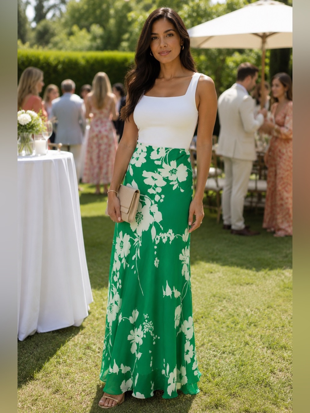 Selkie Green Summer Fields Silk Maxi Skirt - Bias Cut